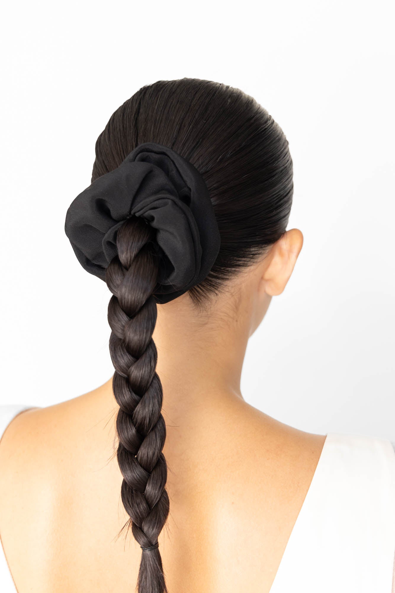 Elegant Black Silk Scrunchie Hair Accessory 
